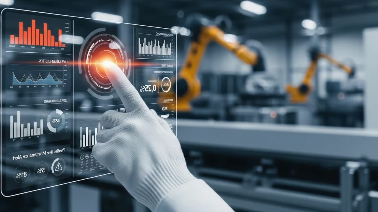 Advanced Industrial Automation Control Interface Demonstrating Real-Time Data Analysis and Monitoring in a Smart Manufacturing Environment