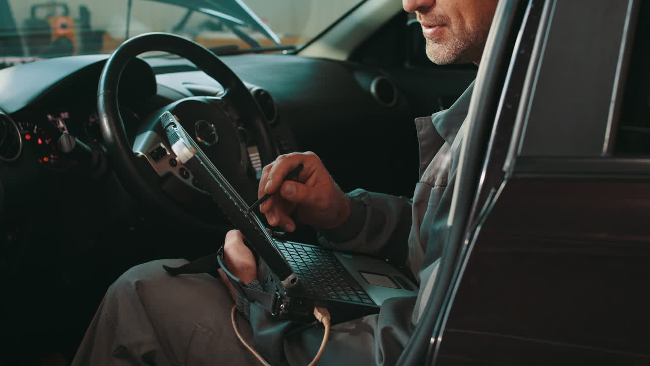 mecánico de automóviles diagnosticando un coche