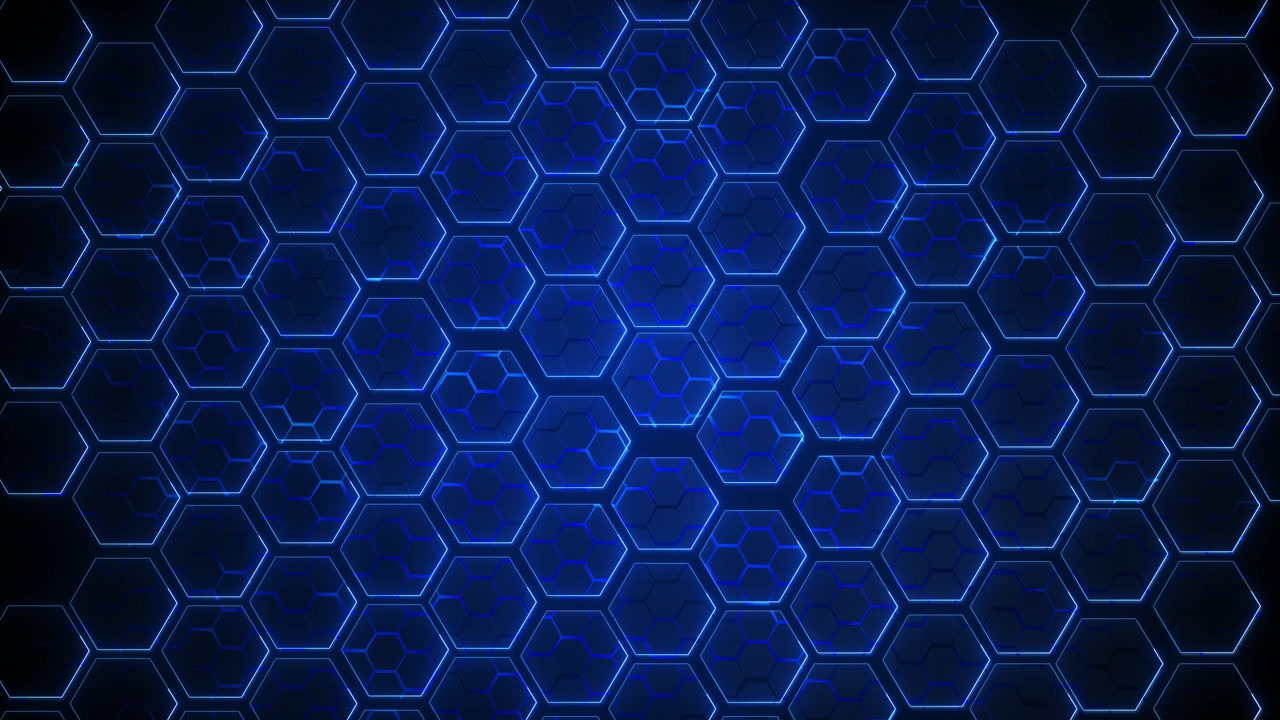 Blue hexagon technology pattern glowing honeycomb grid dark depth and futuristic light edges for ai