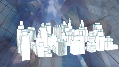 animation of 3d city model over cityscape