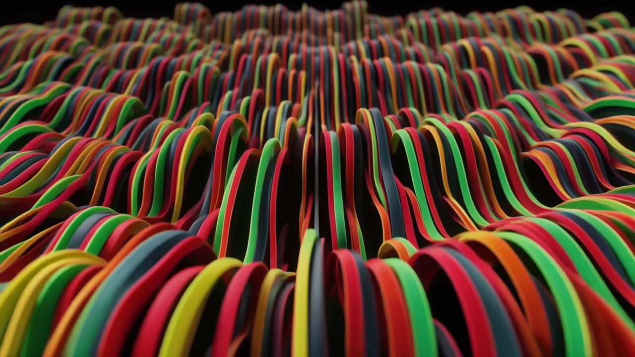 Abstract 3D Animation of Wavy Colorful Strips Moving in Rhythm