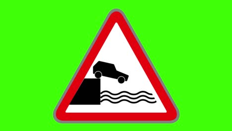 green screen, road signs symbol, wharf or river bank danger