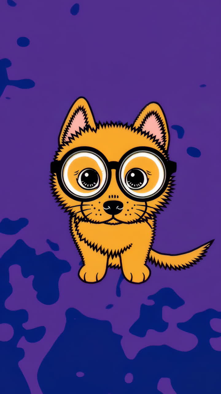 Cute Cartoon Animals with Big Glasses on Colorful Backgrounds