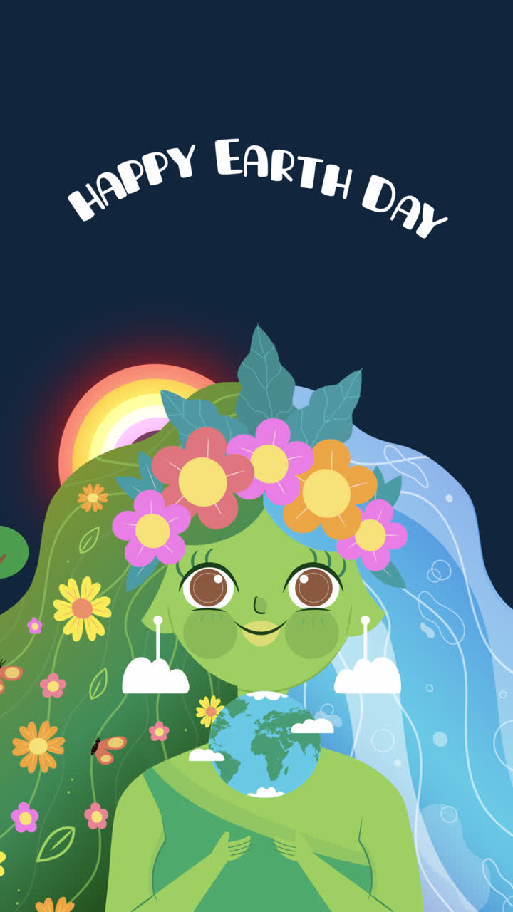 Happy Earth Day Illustration with Mother Earth Holding Globe