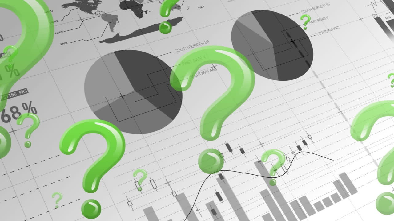 통계 및 금융 데이터 처리에 대한 초록색 질문표의 애니메이션