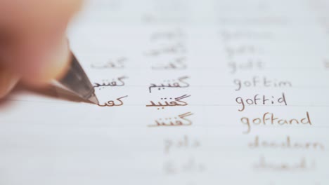 Writing out Persian  verbs learning a language