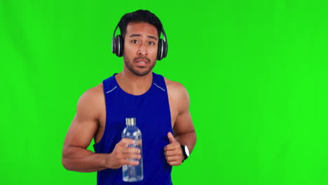 Face,-green-screen-and-Asian-man-running