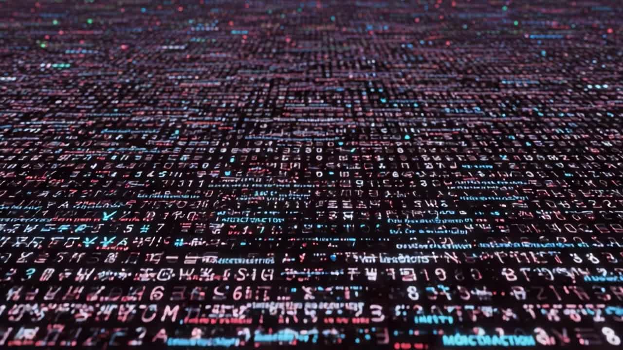 A Visual Representation of Data Flow: Exploring the Infinite World of Codes, Numbers, and Symbols in a Digital Landscape