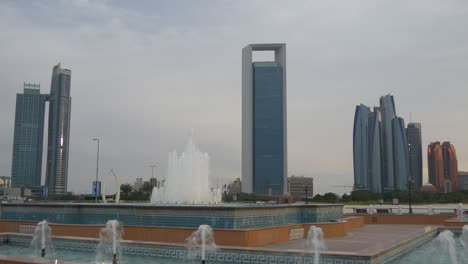 sunset abu dhabi city marina fountain famous towers panorama 4k united arab emirates