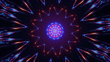 estallido de estrellas azules y púrpuras con fondo negro. ciclo de caleidoscopio vj