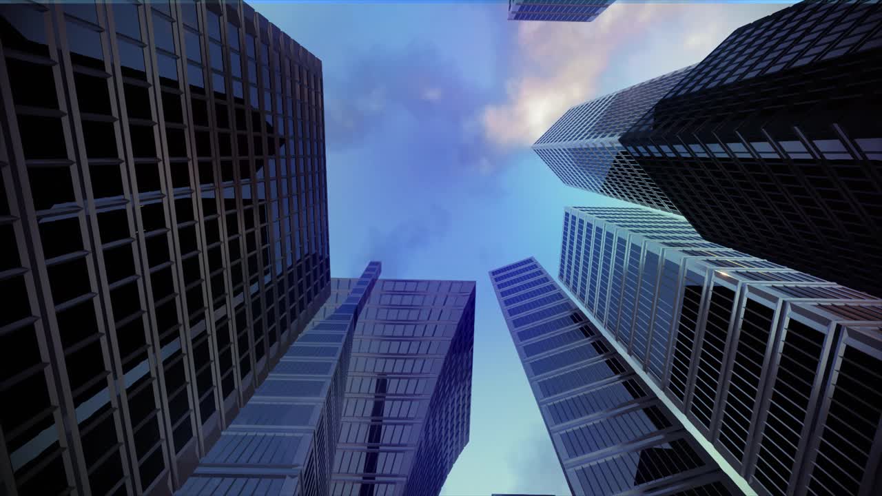 Grattacielo, città, edifici alti, dolly time-lapse, inquadratura dal basso 4K