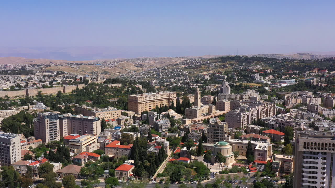 Jerusalem town And the Old city Walls- Aerial