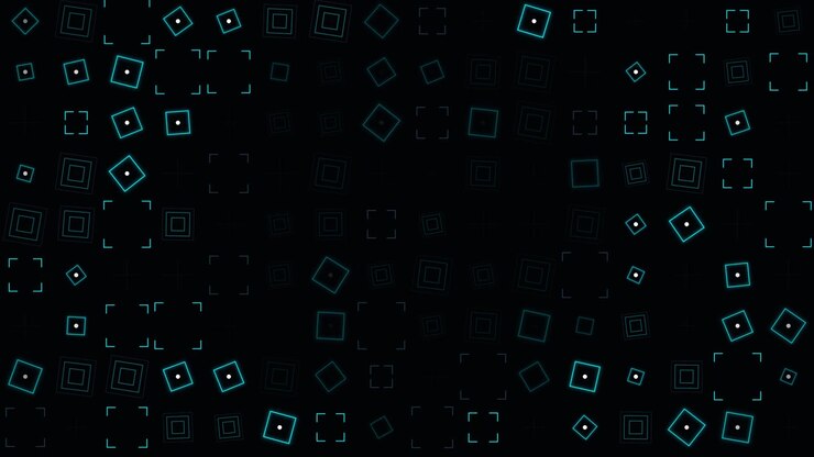 Abstract Motion Background with Glowing Cyan Squares and Geometric Patterns