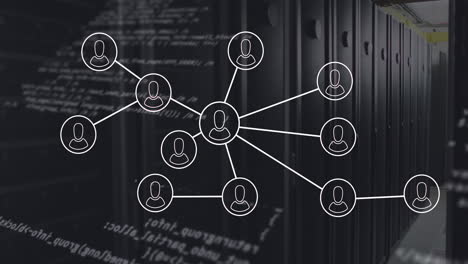 animation of networks with icons and data processing over computer servers