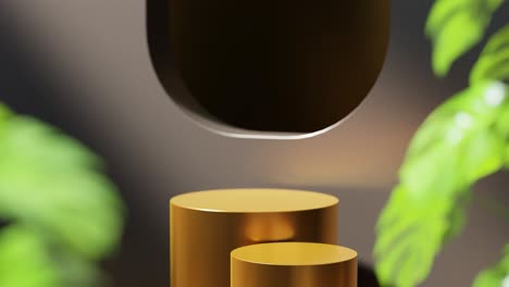 gold podium display with plants
