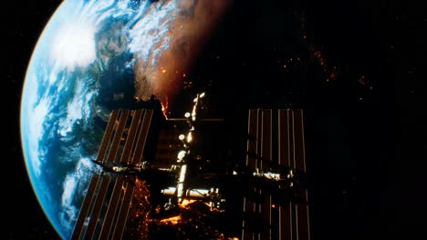 international space station in outer space over the planet earth orbit