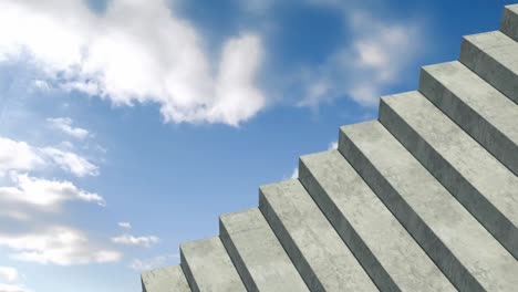 animation of clouds moving on blue sky with stone staircase in foreground