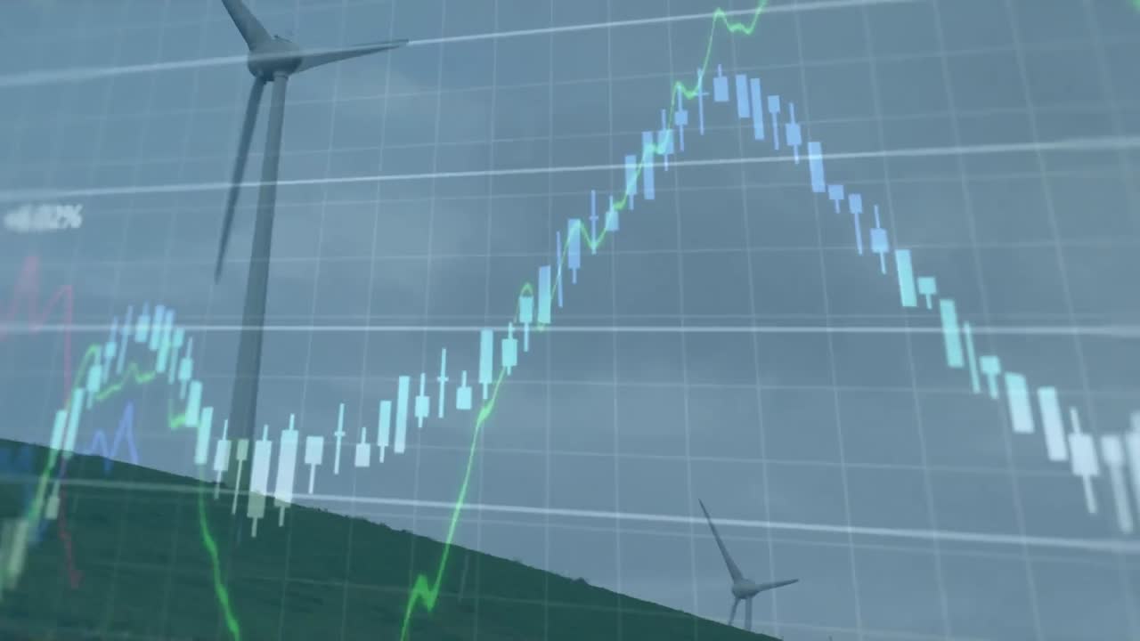 풍력 터빈을 통해 금융 데이터 처리의 애니메이션