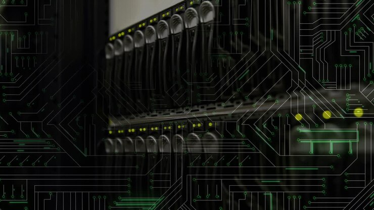Computer hardware and glowing circuit board