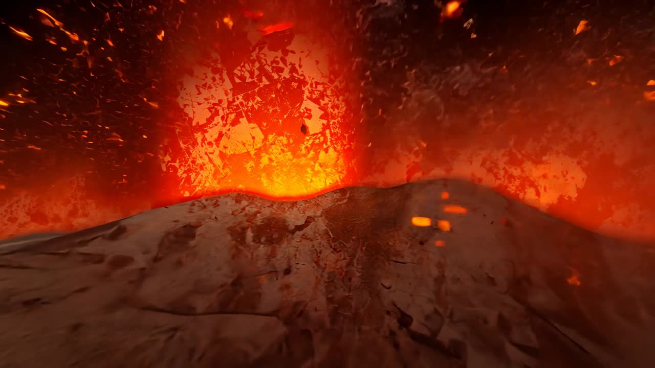 Pressure rising beneath crater fueling lava fountain hurling glowing fragments through drifting ash