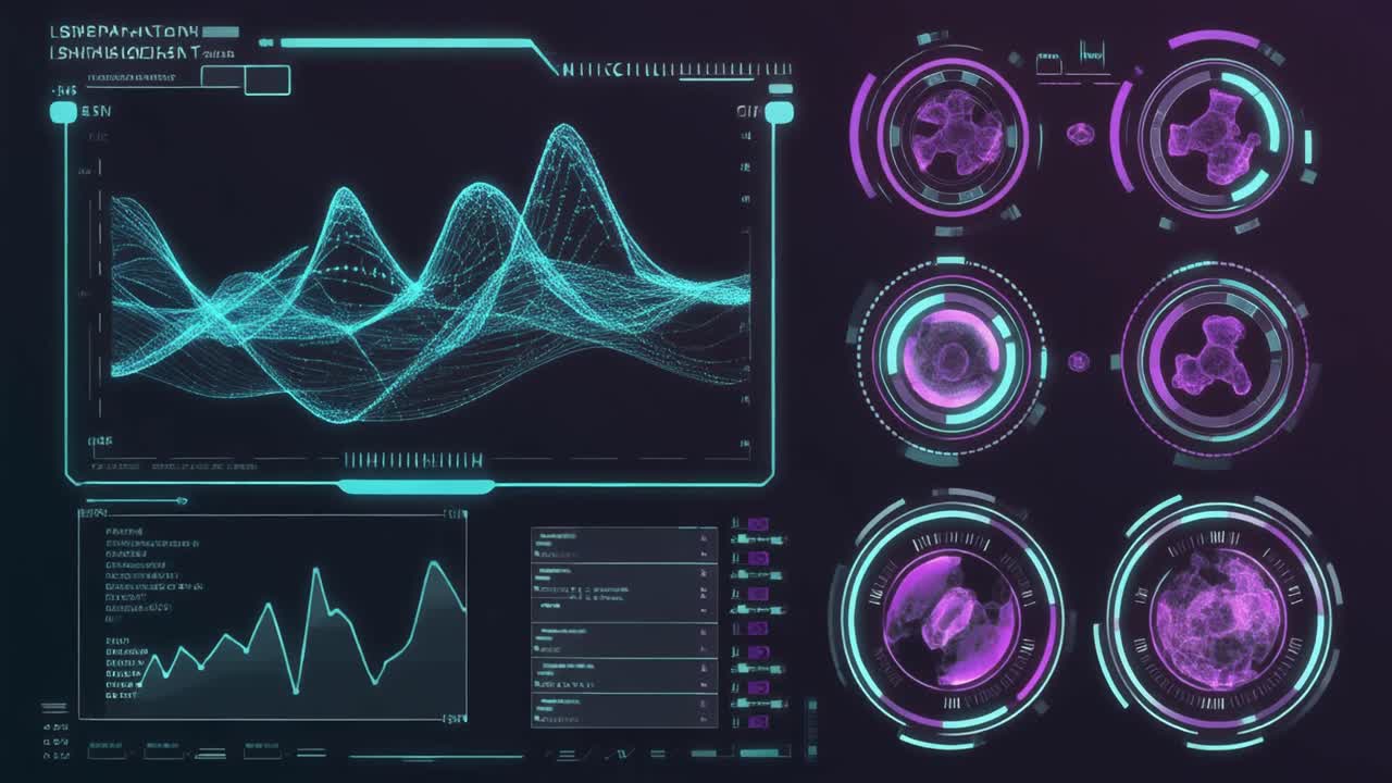 Futuristic Digital Interface Displaying Data and Organic Elements