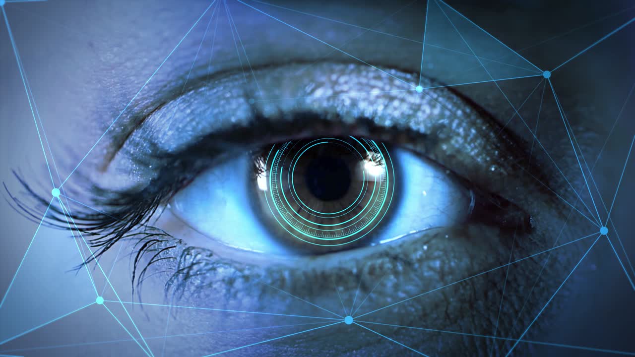 Virtual reality futuristic technological scanning of facial recognition and scanned person