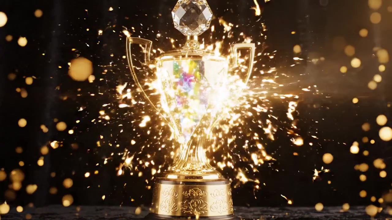 Erfolge feiern: Eine glänzende goldene Trophäe, die Sieg und Anerkennung symbolisiert, mit funkelnden Akzenten für eine verstärkte Wirkung und Feier.
