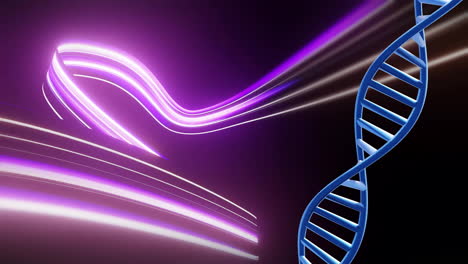 dna strand and light waves, scientific animation