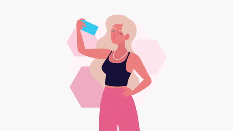 mujer joven usando un dispositivo de teléfono inteligente