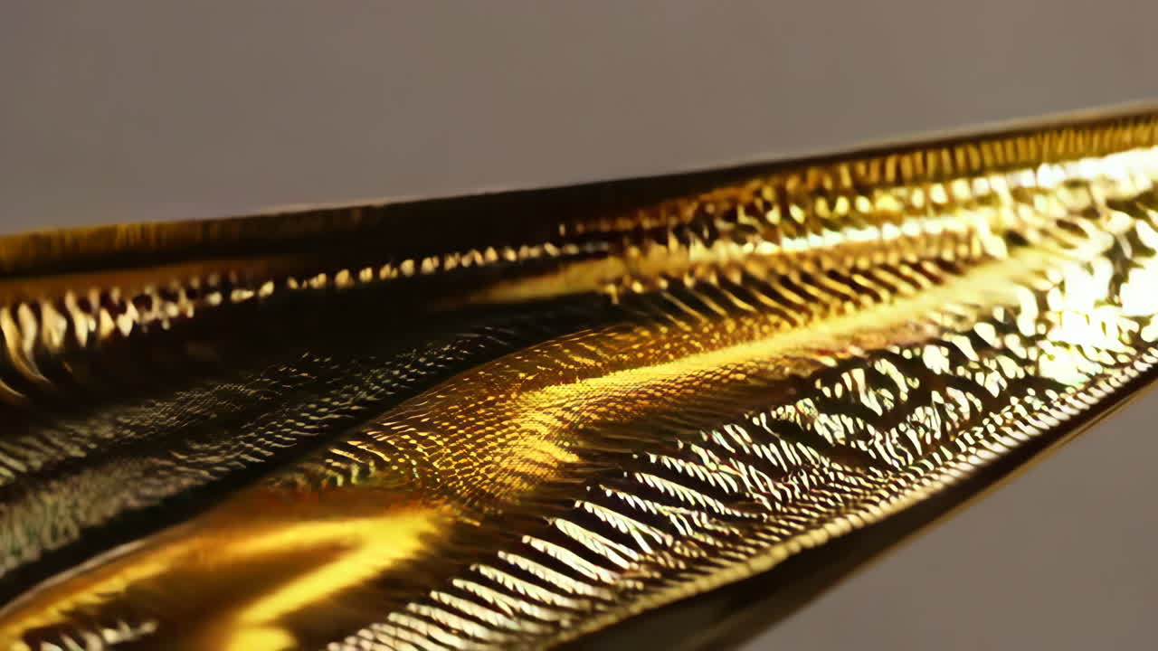 Close-up view of golden textured object