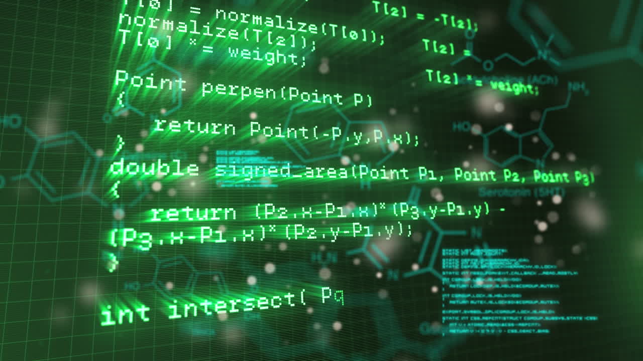Animation of data processing on dark background