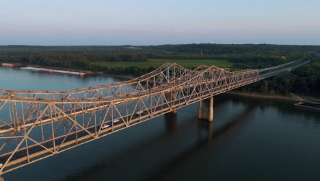 aerial shot of bi-state vietnam gold star bridge bridging indiana and kentucky