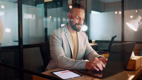 laptop, typing and man in office writing an email