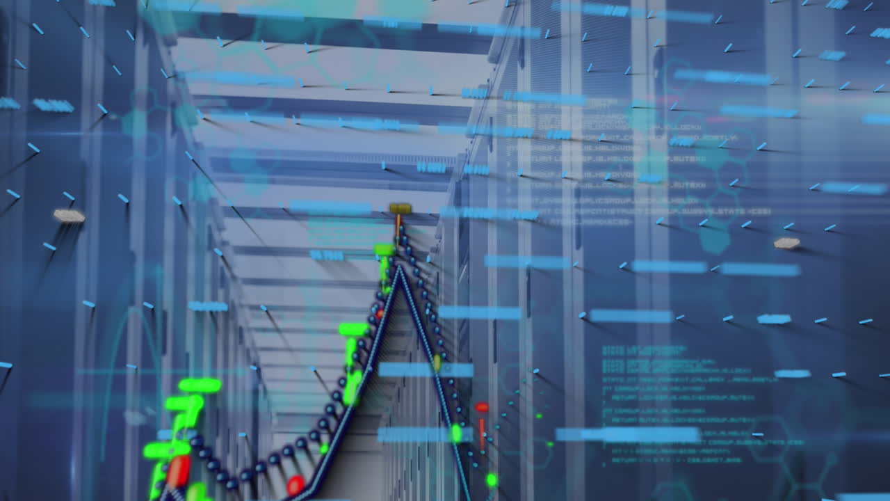 컴퓨터 서버를 통해 데이터 처리의 애니메이션