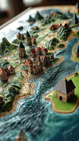 detailed coastal map depicting a fantasy village and surrounding landscape