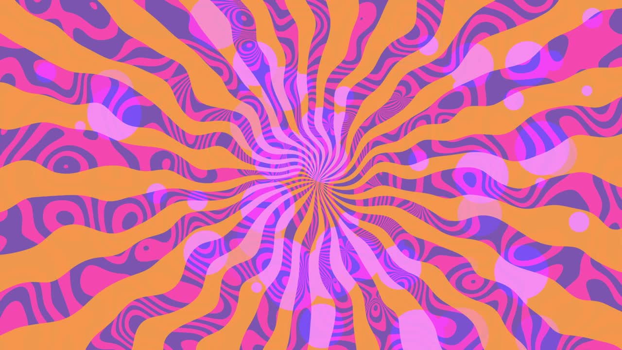 "Psychedelic Nostalgia: A Retro Orange Purple Background - Chaotic Concentric: Fluid Rotating Wavy Retro Design