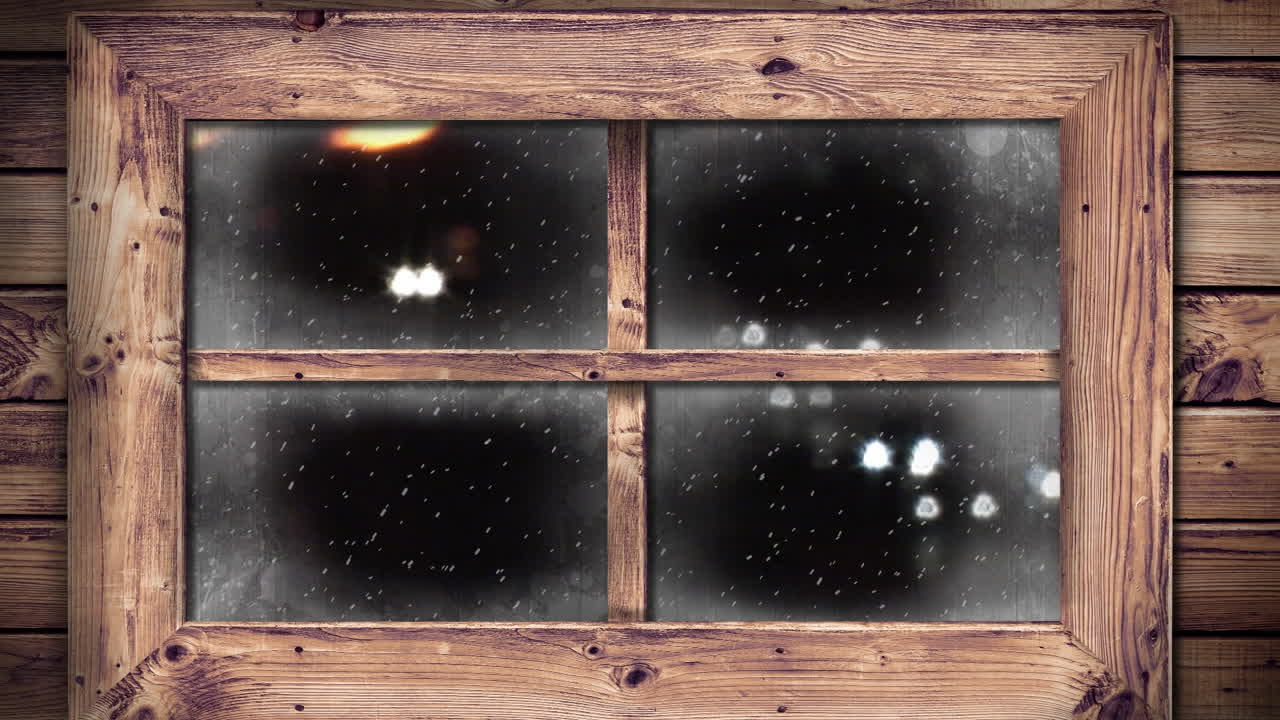 크리스마스에 눈이 내리는 창문과 자동차의 애니메이션