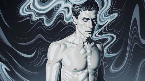 ethereal male figure amidst swirling energy