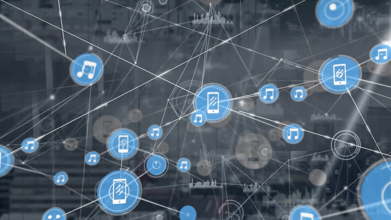 Animation of network of connections and data processing over computer servers