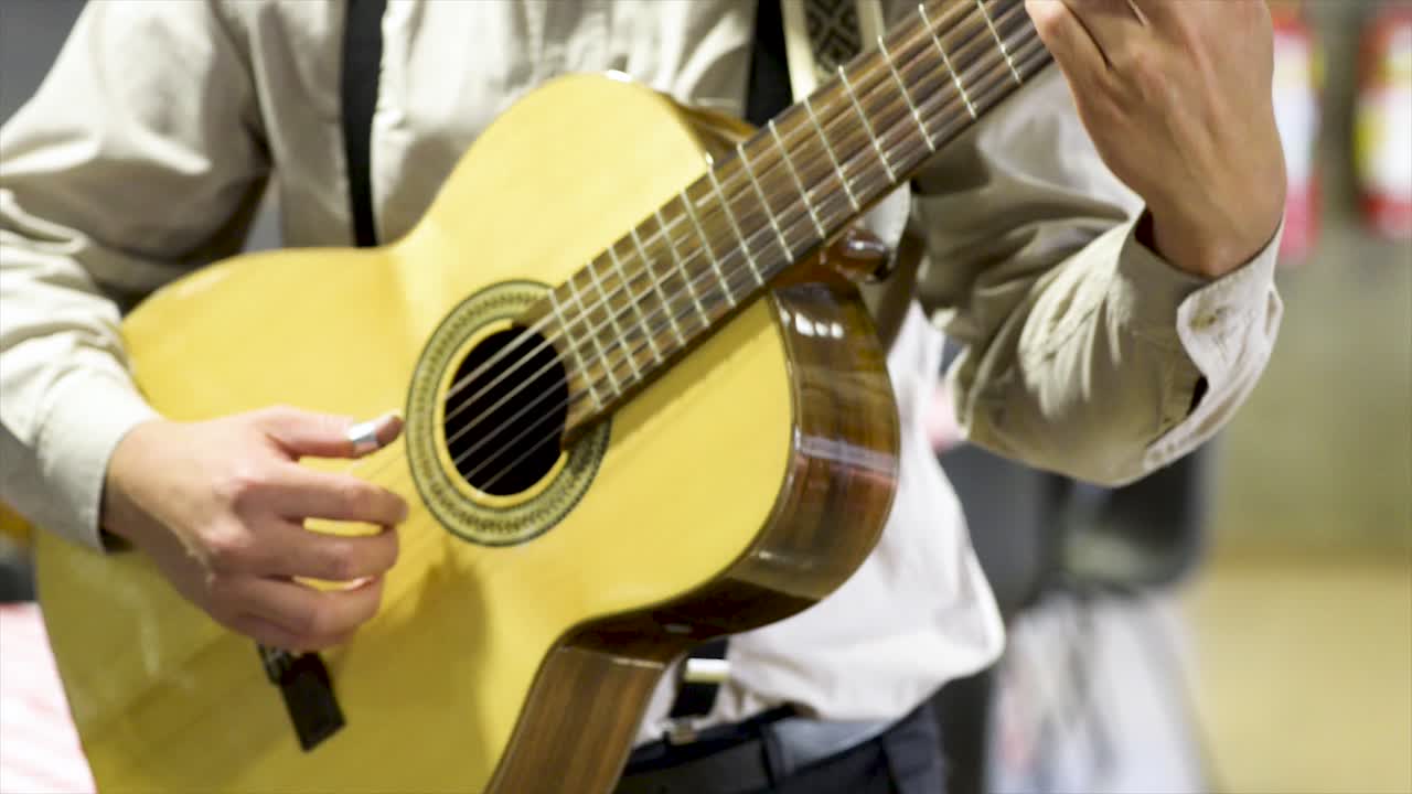 guitarrista de siete cuerdas en concierto, plano, video
