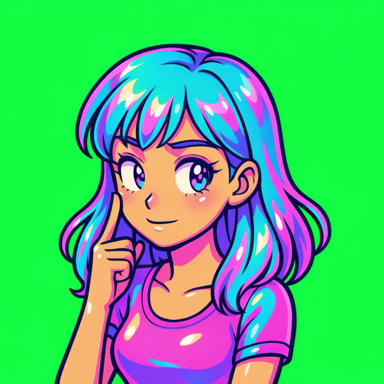 Colorful anime character pondering animation isolated asset, transparent 4K video, alpha channel