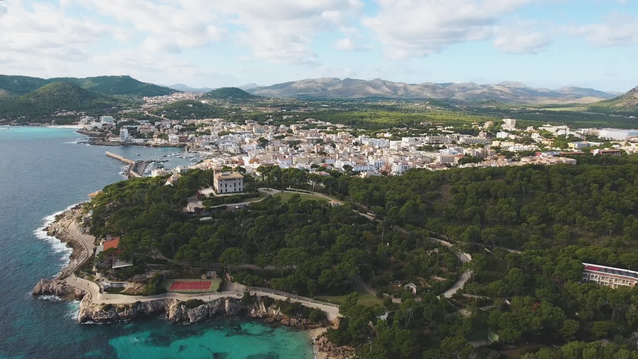 Birds eye view of the beautiful spanish city Cala Ratjada in the north-east of Mallorca in Spain.