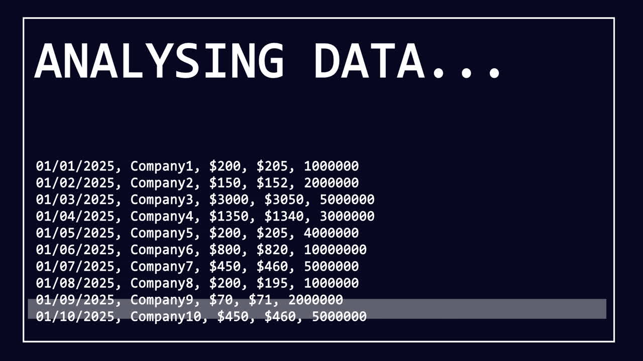 Animation of data processing over dark background