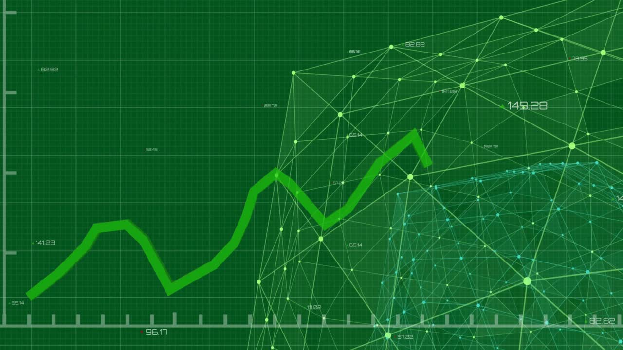 gráficos verdes que se mueven contra el globo de la red de conexiones en fondo verde