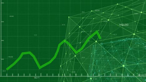 gráficos verdes que se mueven contra el globo de la red de conexiones en fondo verde