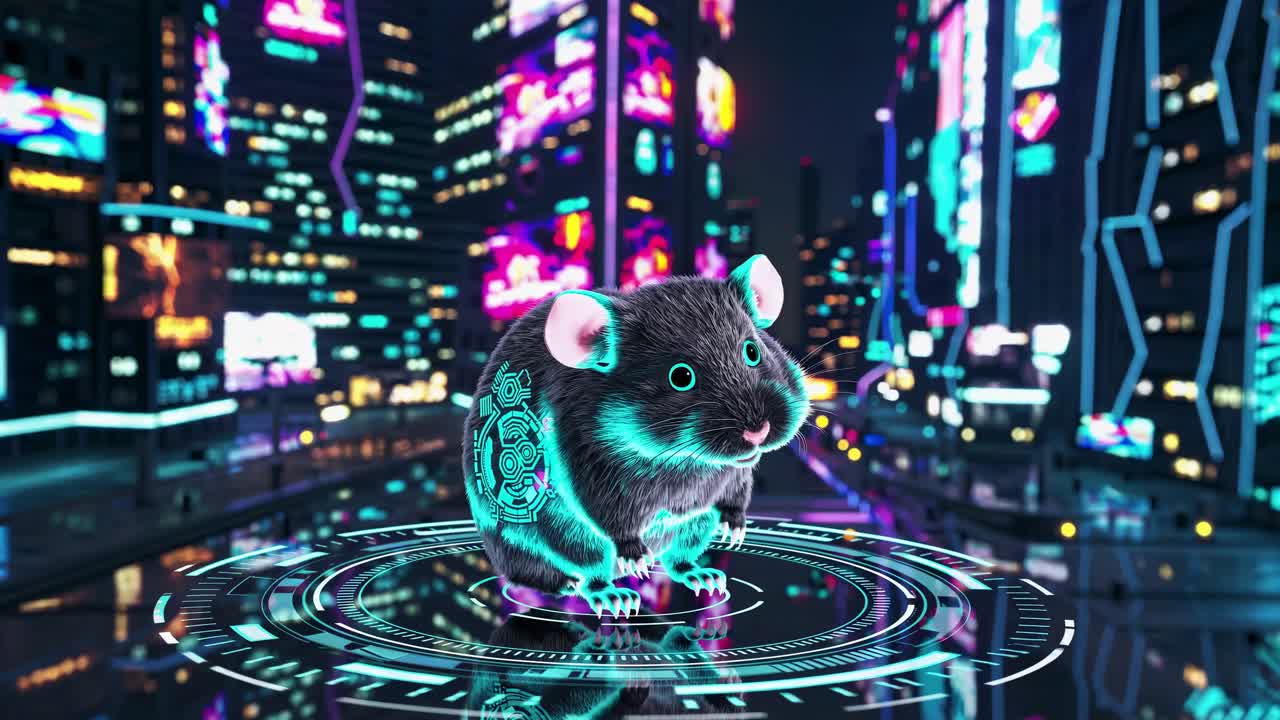 Cyberpunk Rat in Futuristic Cityscape