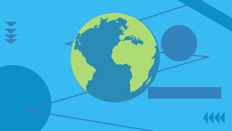 animación de globos y formas sobre fondo azul