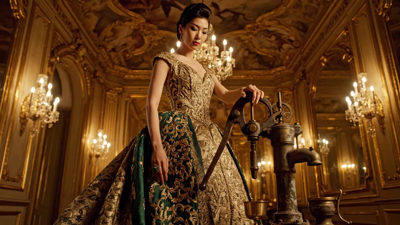 Elegant woman in a vintage ballroom