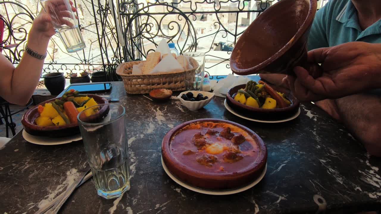 Moroccan Kofte in tomato sauce served on the rooftops of Marrakesh