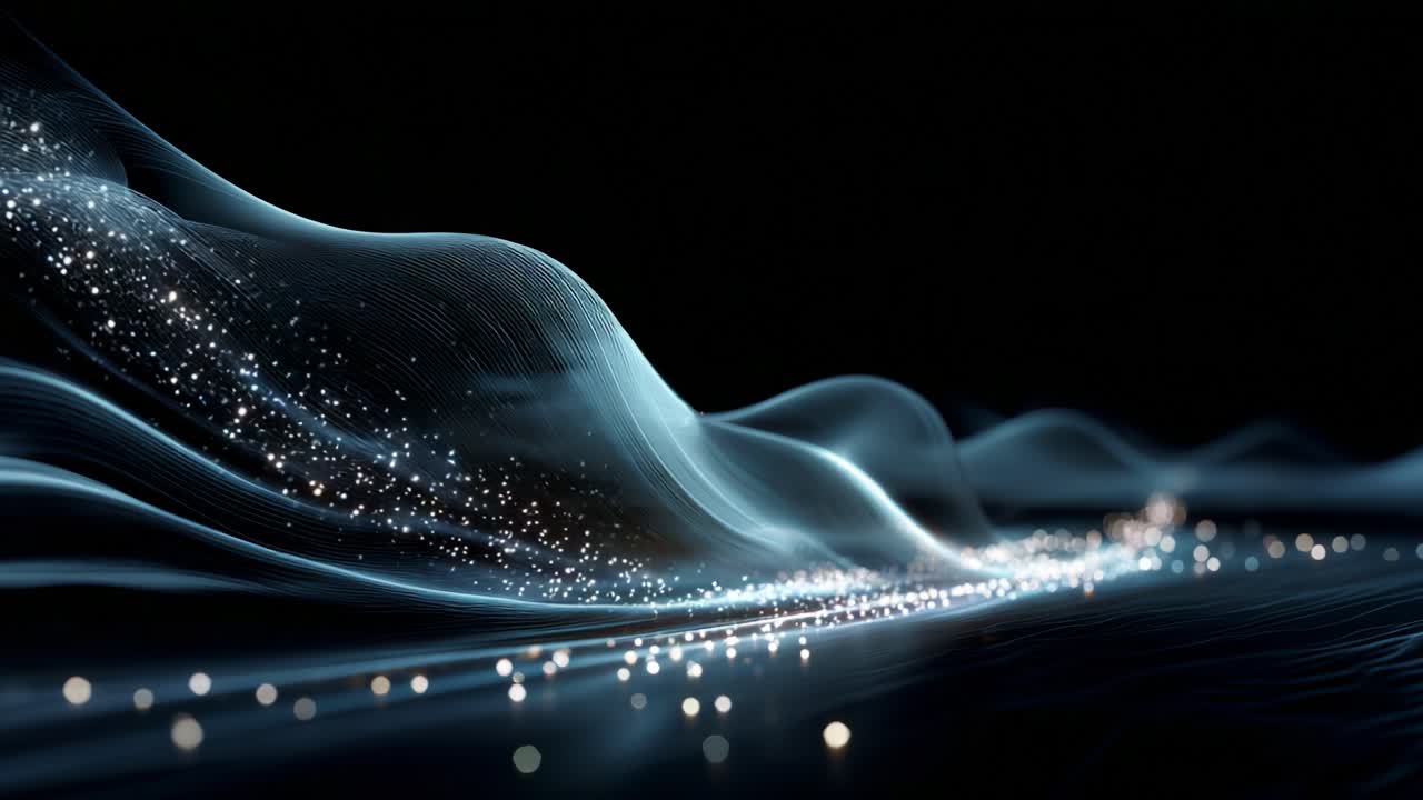 A Captivating Display of Ethereal Waves and Sparkling Lights: Visualizing the Beauty of Motion and Light in an Abstract Digital Landscape Full of Depth and Flow